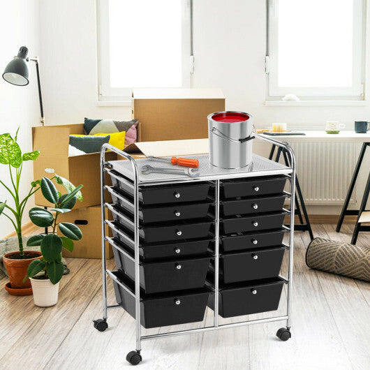 12 Storage Drawer Organizer Bins Rolling Cart W2B