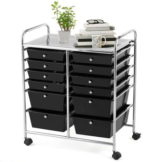 12 Storage Drawer Organizer Bins Rolling Cart W2B