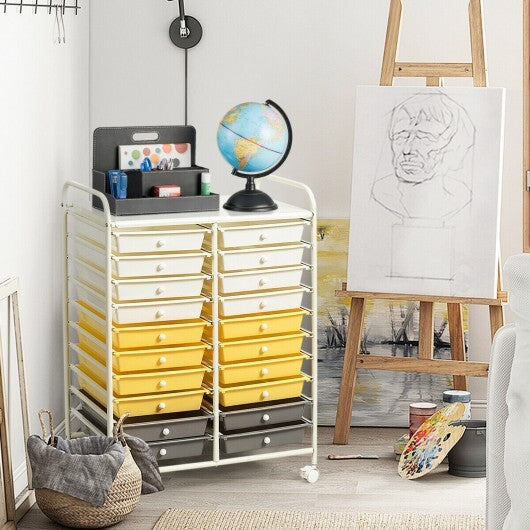 20 Drawers Storage Rolling Cart Studio Organizer-Yellow - Color: Yellow W2B