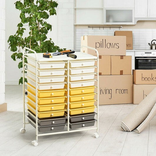 20 Drawers Storage Rolling Cart Studio Organizer-Yellow - Color: Yellow W2B
