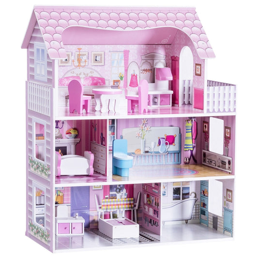 28 Inch Pink Dollhouse with Furniture - Color: Pink W2B