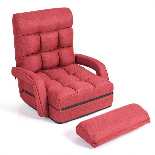 Folding Lazy Floor Chair Sofa with Armrests and Pillow-Blue W2B