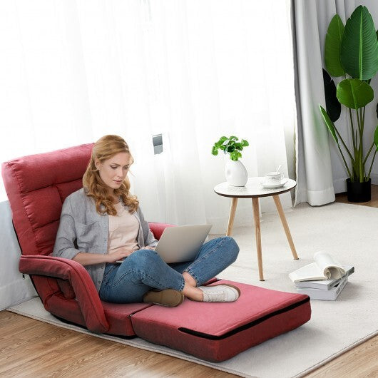 Folding Lazy Floor Chair Sofa with Armrests and Pillow-Blue W2B