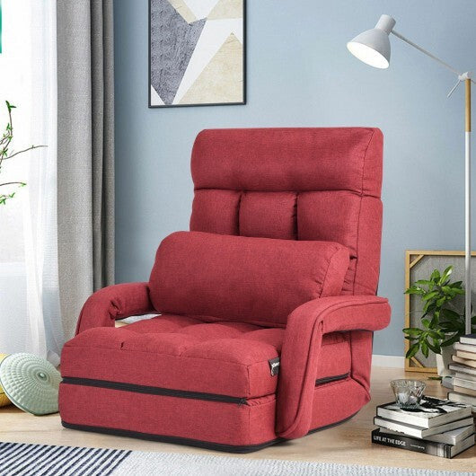 Folding Lazy Floor Chair Sofa with Armrests and Pillow-Blue W2B