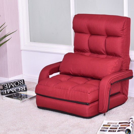 Folding Lazy Floor Chair Sofa with Armrests and Pillow-Blue W2B