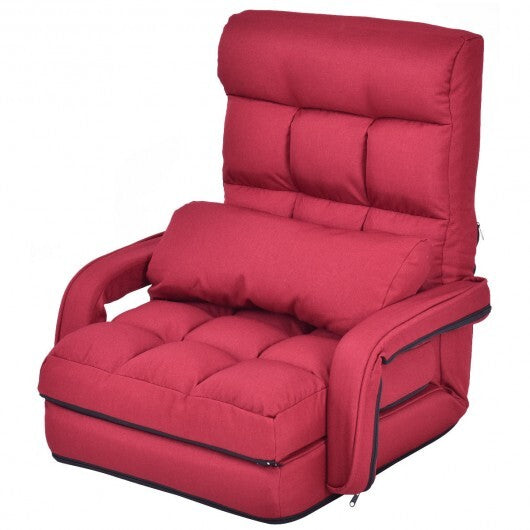 Folding Lazy Floor Chair Sofa with Armrests and Pillow-Blue W2B