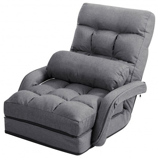 Folding Lazy Floor Chair Sofa with Armrests and Pillow-Blue W2B