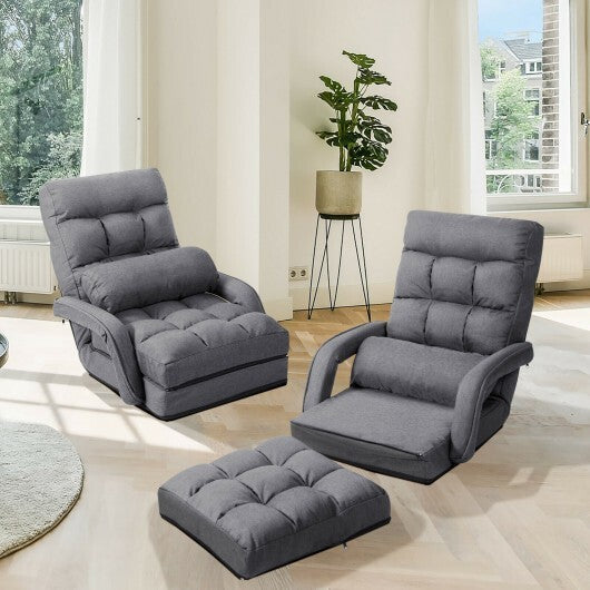 Folding Lazy Floor Chair Sofa with Armrests and Pillow-Blue W2B