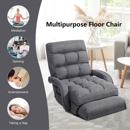 Folding Lazy Floor Chair Sofa with Armrests and Pillow-Blue W2B