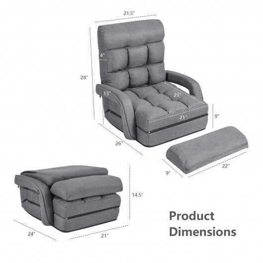 Folding Lazy Floor Chair Sofa with Armrests and Pillow-Blue W2B