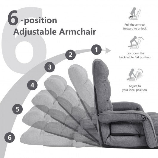 Folding Lazy Floor Chair Sofa with Armrests and Pillow-Blue W2B