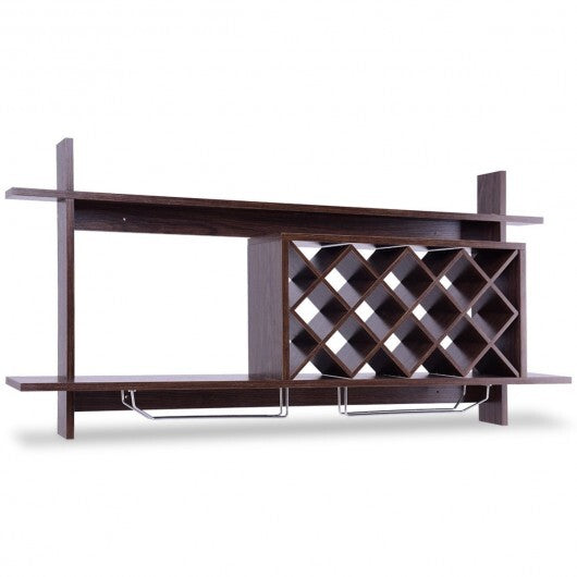 Wall Mount Wine Rack with Glass Holder & Storage Shelf-Walnut - Color: Walnut W2B