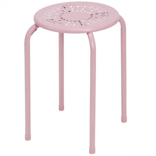 Set of 6 Stackable Multifunctional Daisy Design Backless Round Metal Stool Set-Black W2B