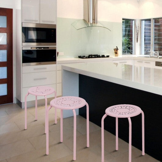 Set of 6 Stackable Multifunctional Daisy Design Backless Round Metal Stool Set-Black W2B