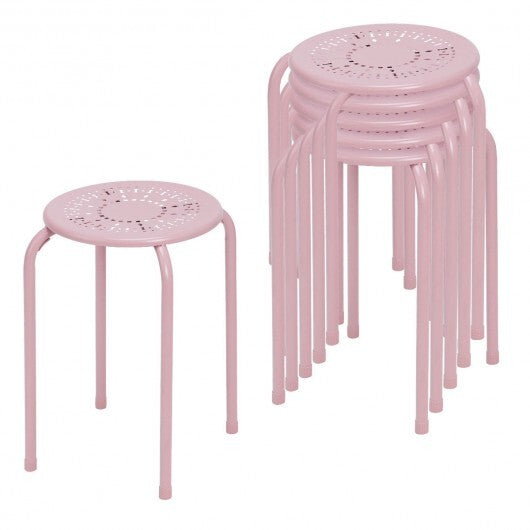 Set of 6 Stackable Multifunctional Daisy Design Backless Round Metal Stool Set-Black W2B