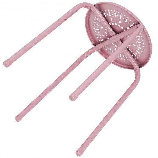 Set of 6 Stackable Multifunctional Daisy Design Backless Round Metal Stool Set-Black W2B
