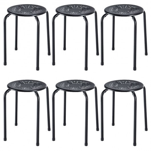 Set of 6 Stackable Multifunctional Daisy Design Backless Round Metal Stool Set-Black W2B