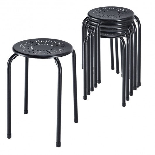 Set of 6 Stackable Multifunctional Daisy Design Backless Round Metal Stool Set-Black W2B