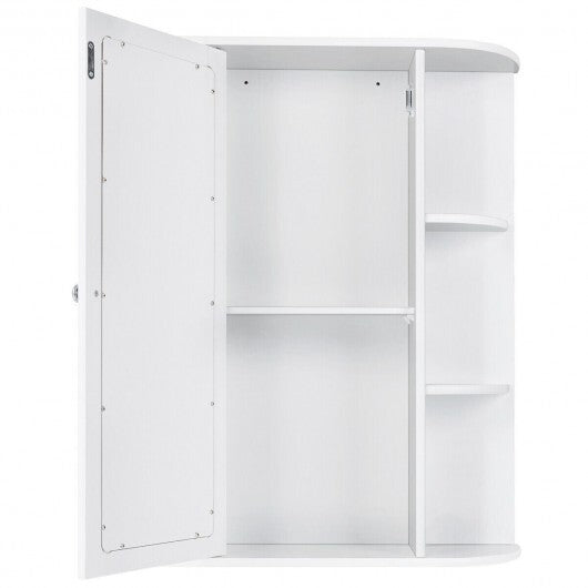 Mirrored Bathroom Medicine Cabinet with Single Mirror Door and Adjustable Shelf-White W2B