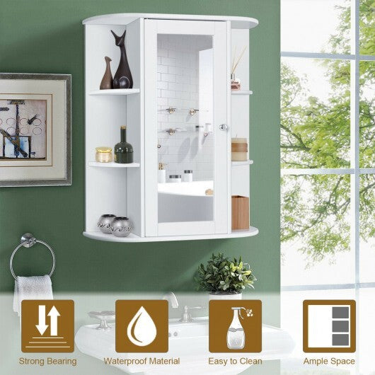 Mirrored Bathroom Medicine Cabinet with Single Mirror Door and Adjustable Shelf-White W2B