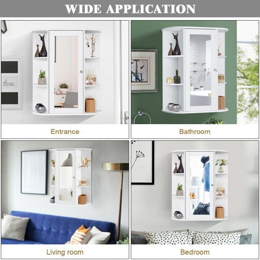 Mirrored Bathroom Medicine Cabinet with Single Mirror Door and Adjustable Shelf-White W2B