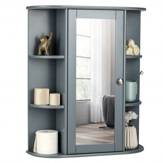 Mirrored Bathroom Medicine Cabinet with Single Mirror Door and Adjustable Shelf-White W2B