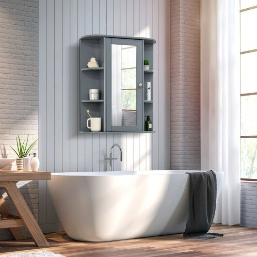 Mirrored Bathroom Medicine Cabinet with Single Mirror Door and Adjustable Shelf-White W2B