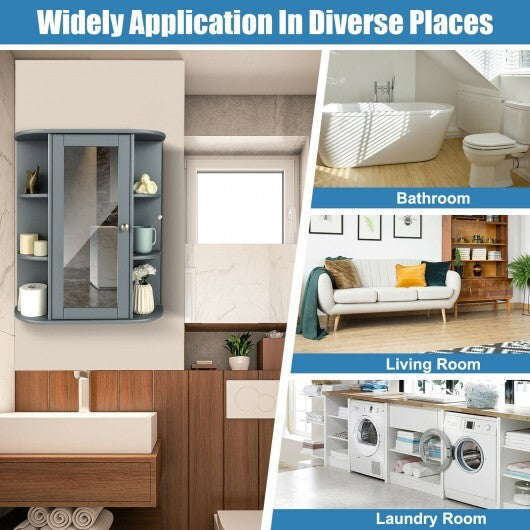 Mirrored Bathroom Medicine Cabinet with Single Mirror Door and Adjustable Shelf-White W2B
