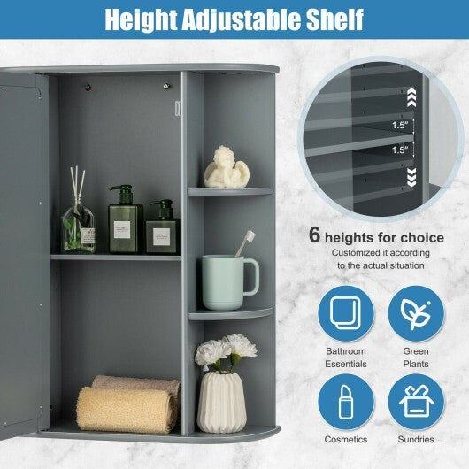 Mirrored Bathroom Medicine Cabinet with Single Mirror Door and Adjustable Shelf-White W2B