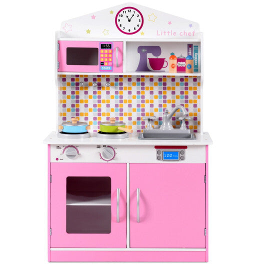 Kids Wooden Pretend Cooking Playset Cookware Play Set Kitchen Toys Toddler Gift-Pink W2B