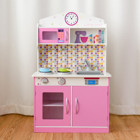 Kids Wooden Pretend Cooking Playset Cookware Play Set Kitchen Toys Toddler Gift-Pink W2B