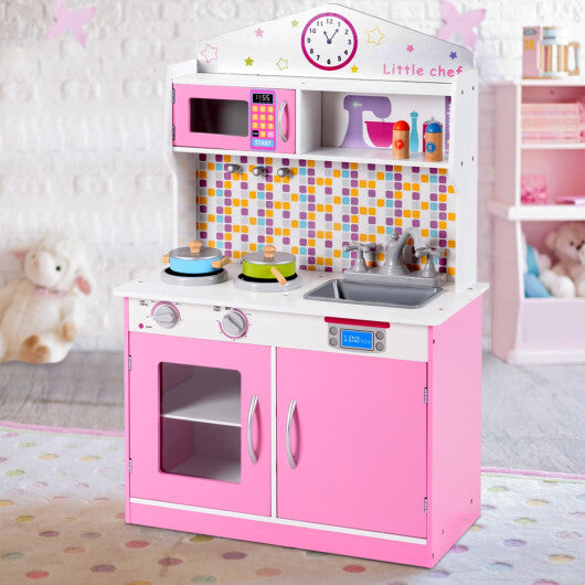 Kids Wooden Pretend Cooking Playset Cookware Play Set Kitchen Toys Toddler Gift-Pink W2B