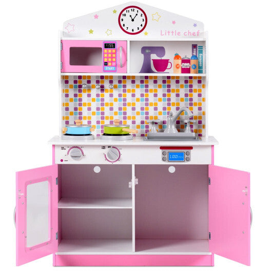 Kids Wooden Pretend Cooking Playset Cookware Play Set Kitchen Toys Toddler Gift-Pink W2B