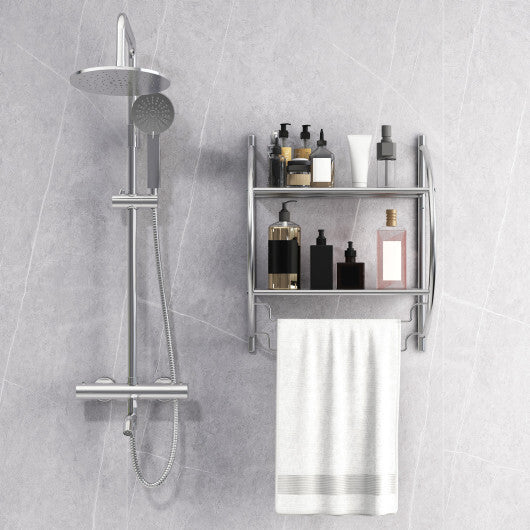 Wall Mounted 2-Tier Bathroom Towel Rack with 2 Towel Bars-White