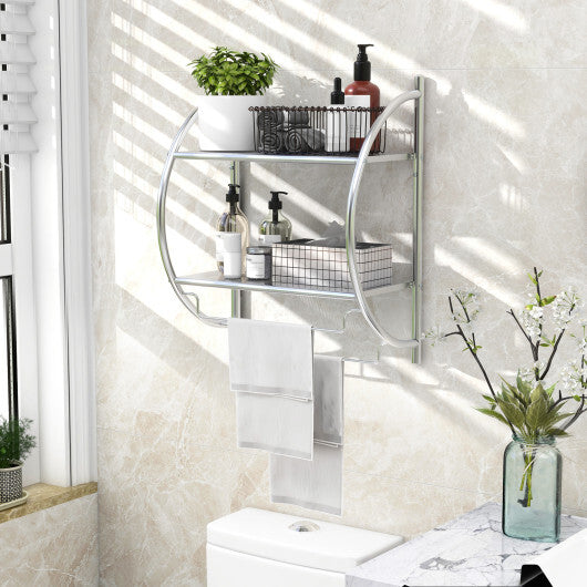 Wall Mounted 2-Tier Bathroom Towel Rack with 2 Towel Bars-White