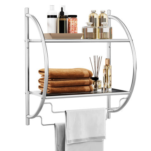 Wall Mounted 2-Tier Bathroom Towel Rack with 2 Towel Bars-White
