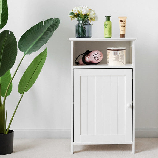 Bathroom Freestanding  Adjustable Shelf Floor Storage Cabinet-White W2B