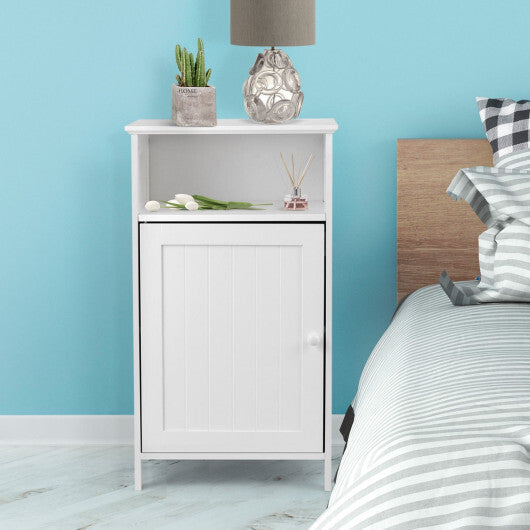 Bathroom Freestanding  Adjustable Shelf Floor Storage Cabinet-White W2B