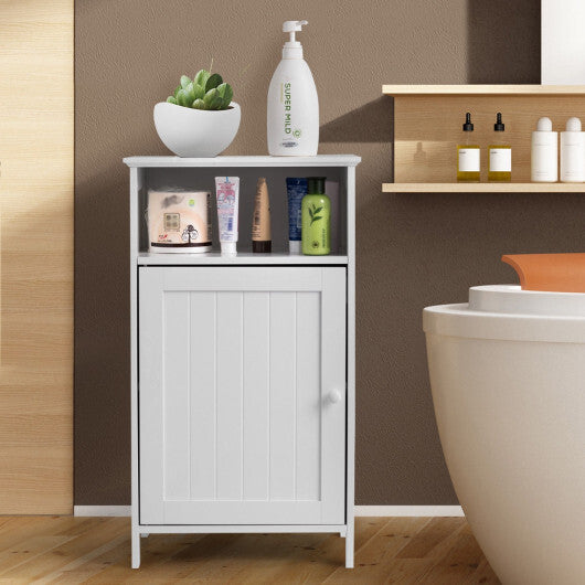 Bathroom Freestanding  Adjustable Shelf Floor Storage Cabinet-White W2B