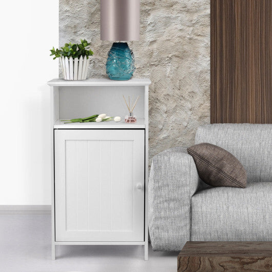 Bathroom Freestanding  Adjustable Shelf Floor Storage Cabinet-White W2B