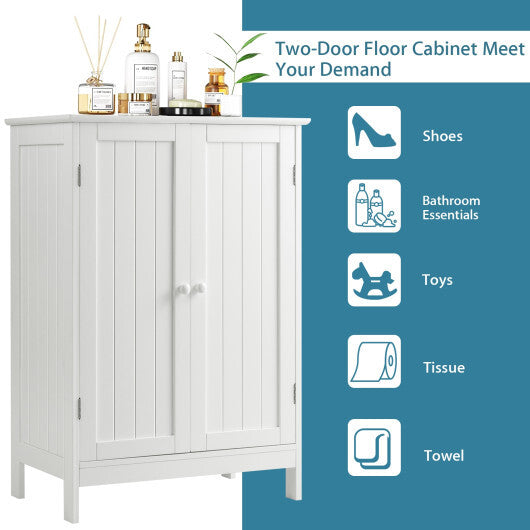 Bathroom Floor Storage Double Door Cupboard Cabinet-White W2B