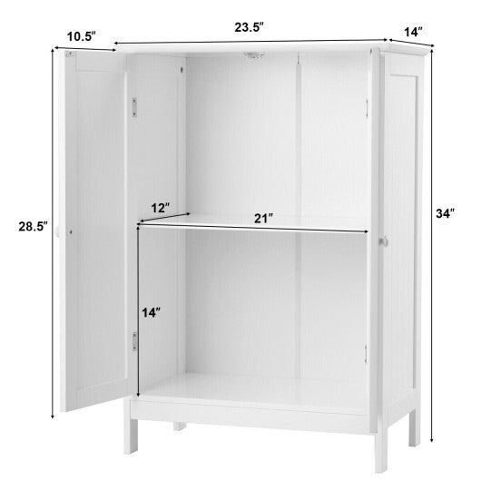 Bathroom Floor Storage Double Door Cupboard Cabinet-White W2B