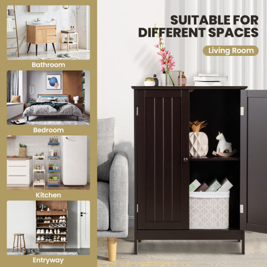 Bathroom Floor Storage Double Door Cupboard Cabinet-White W2B