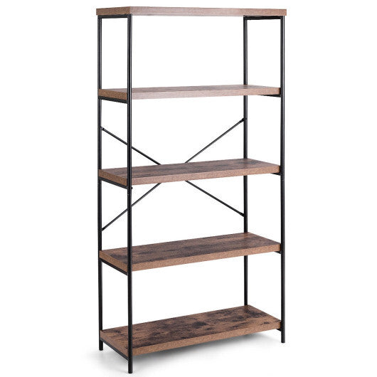 Multipurpose Open Bookcase Industrial Rack Wide Standing Storage Shelf-Brown - Color: Brown W2B