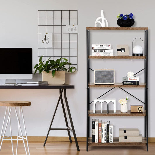 Multipurpose Open Bookcase Industrial Rack Wide Standing Storage Shelf-Brown - Color: Brown W2B