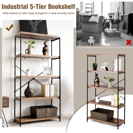 Multipurpose Open Bookcase Industrial Rack Wide Standing Storage Shelf-Brown - Color: Brown W2B