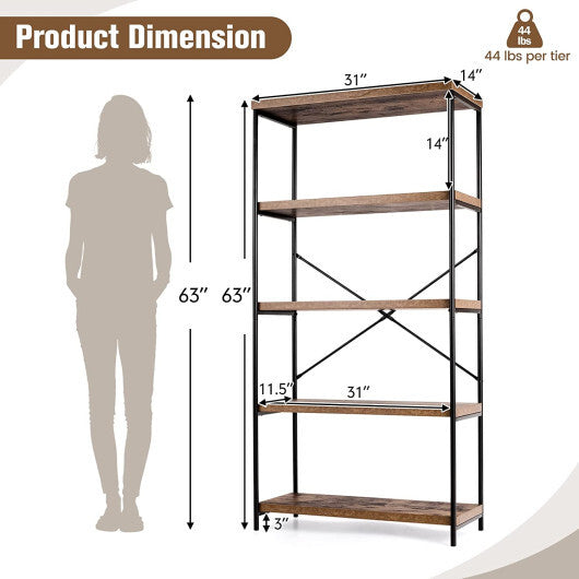 Multipurpose Open Bookcase Industrial Rack Wide Standing Storage Shelf-Brown - Color: Brown W2B