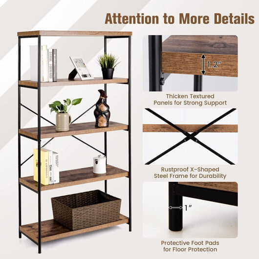 Multipurpose Open Bookcase Industrial Rack Wide Standing Storage Shelf-Brown - Color: Brown W2B