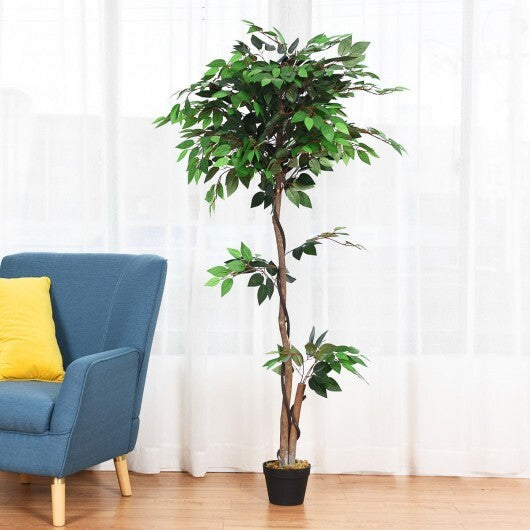 5.5 Feet Artificial Ficus Silk Tree with Wood Trunks W2B