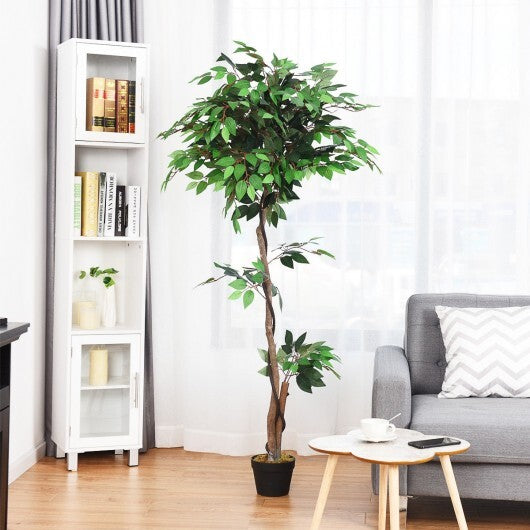 5.5 Feet Artificial Ficus Silk Tree with Wood Trunks W2B